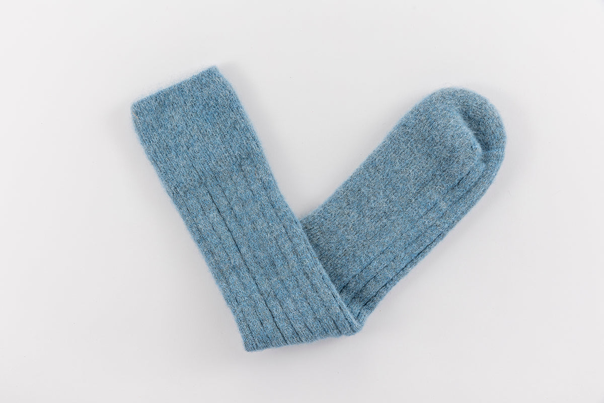 Ultra Soft Ribbed Blue Alpaca Bed Socks