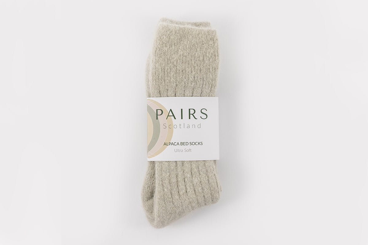 Ultra Soft Ribbed Pearl Grey Alpaca Bed Socks
