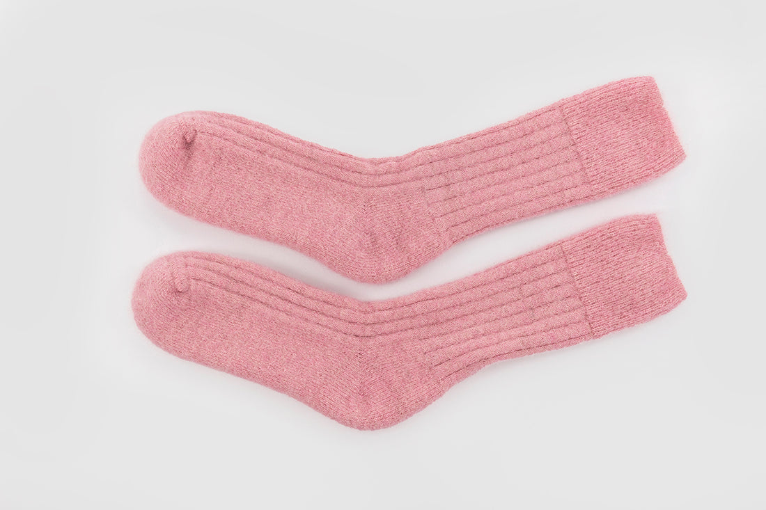 Ultra Soft Ribbed Pink Alpaca Bed Socks