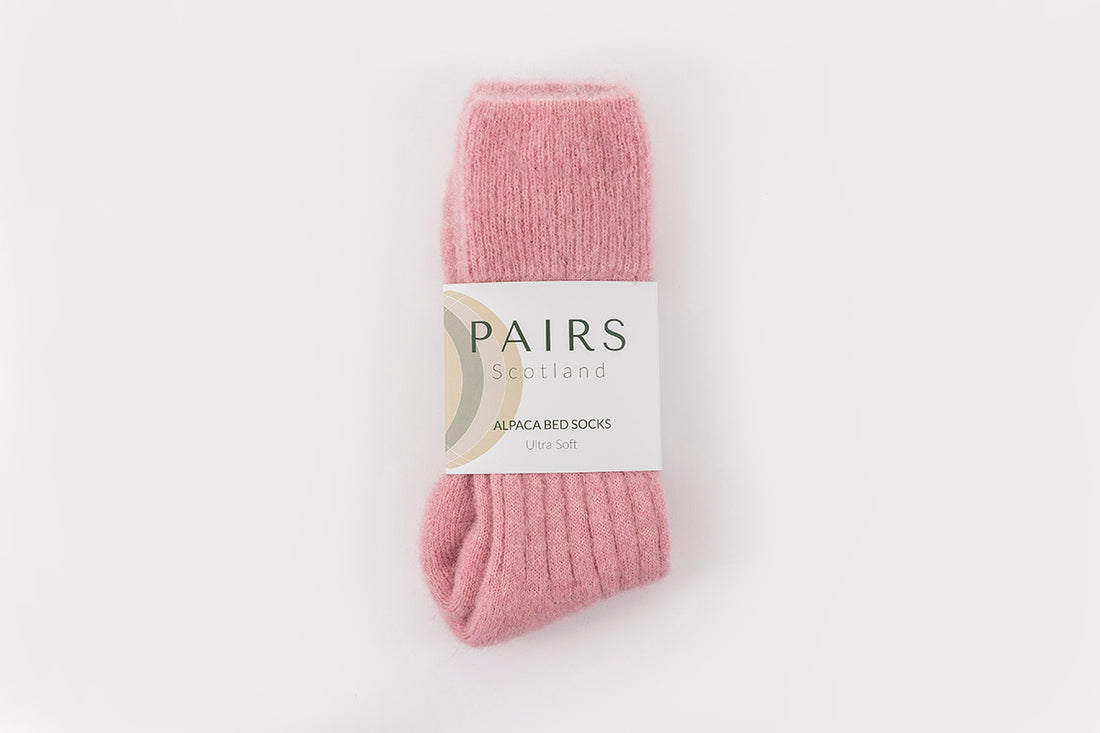 Ultra Soft Ribbed Pink Alpaca Bed Socks