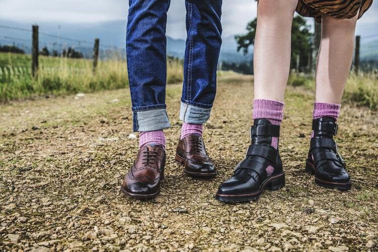 couple walking in pink luxury socks