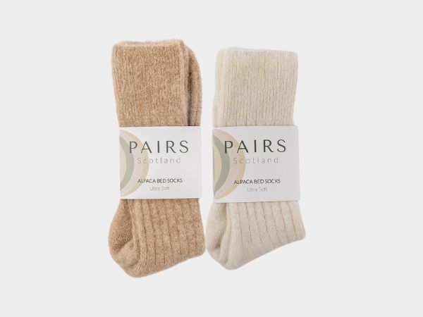 Ultra Soft Alpaca Ribbed Bed Socks Gift Box - Fawn and Cream