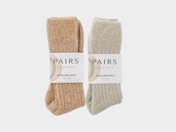 Ultra Soft Alpaca Ribbed Bed Socks Gift Box - Fawn and Grey