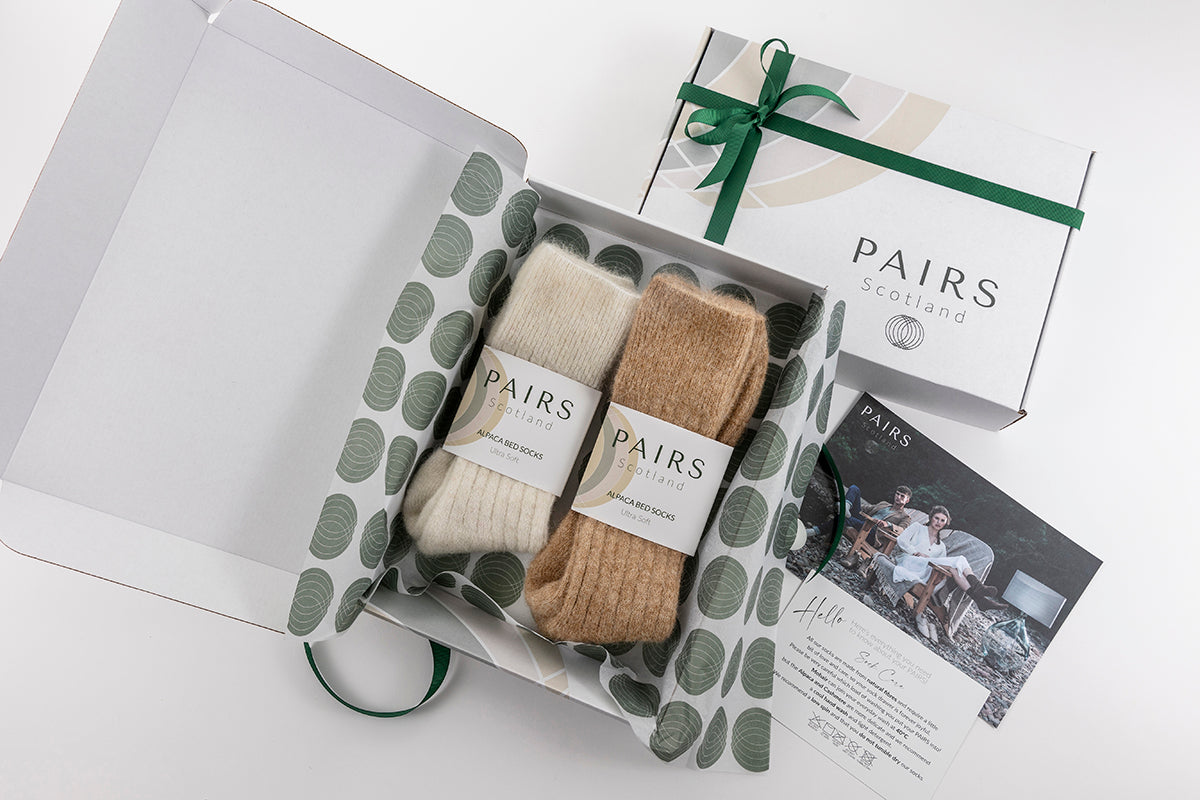 Ultra Soft Alpaca Ribbed Bed Socks Gift Box - Fawn and Cream