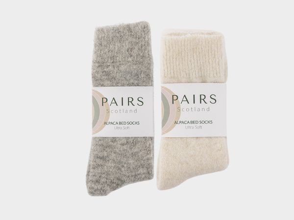 Ultra Soft Alpaca Undyed Bed Socks Gift Box - Grey and Cream