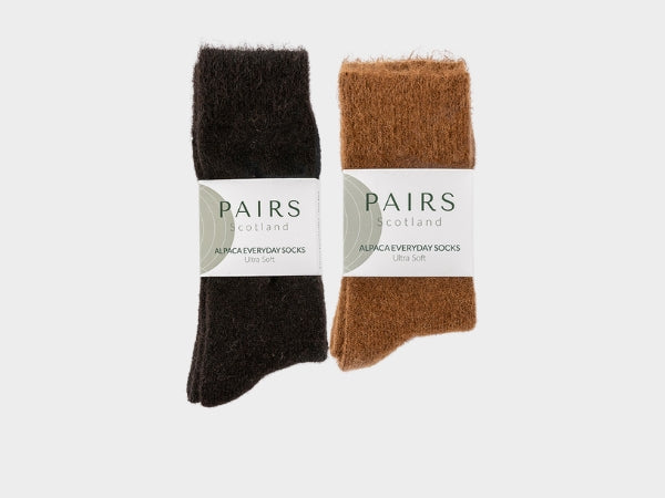 Ultra Soft Everyday Alpaca Socks Gift Box - Charcoal and Brown