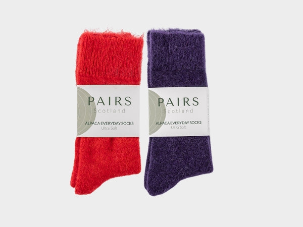 Ultra Soft Everyday Alpaca Socks Gift Box - Red and Purple