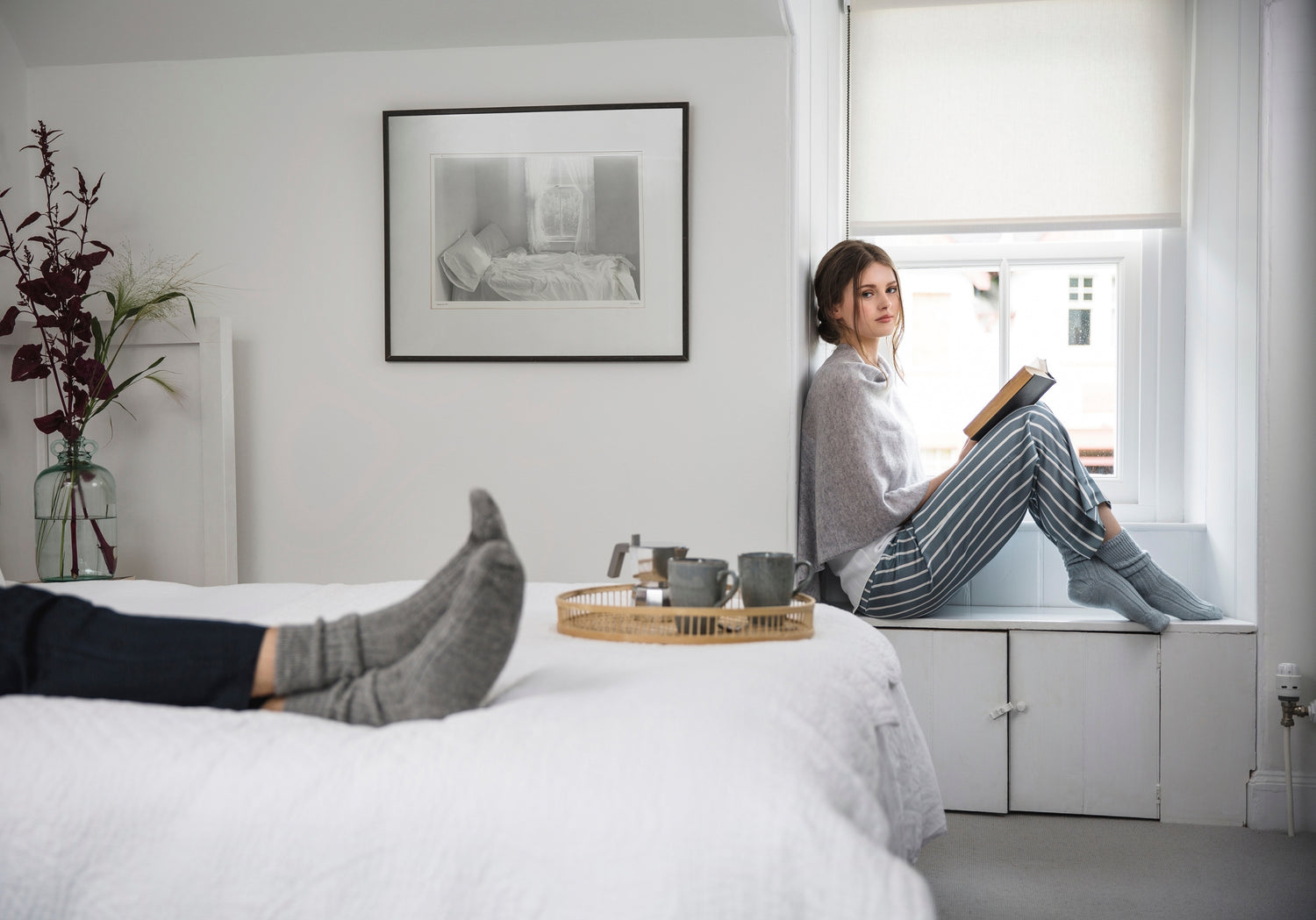 woman in loungewear bed socks