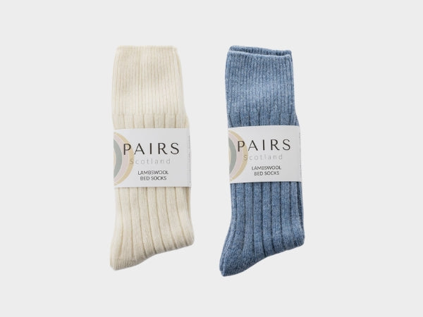 Blue and Cream Lambswool Bed Sock Collection