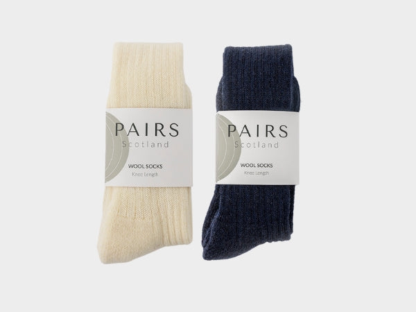 Wool Knee High Socks Gift Box - Cream and Navy