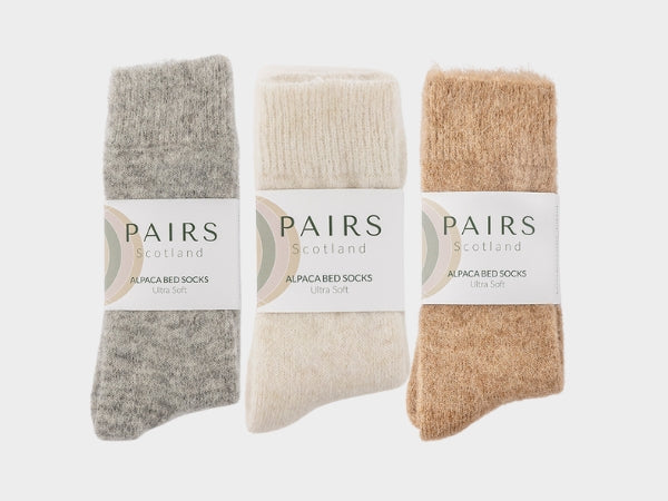 Ultra Soft Alpaca Undyed Bed Socks Gift Box - Grey, Cream and Fawn