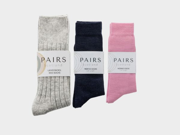 Lambswool Bed Socks &amp; Merino Socks Gift Box - Grey / Navy / Pink