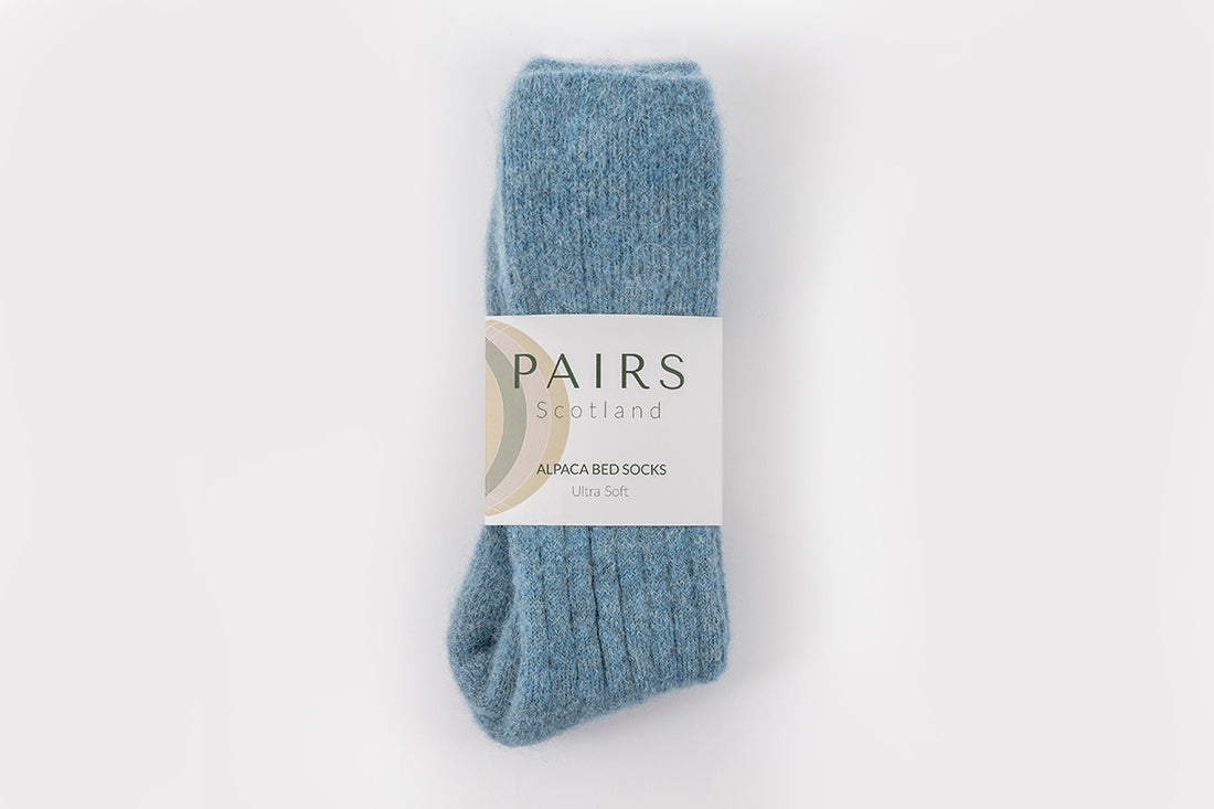 Ultra Soft Ribbed Blue Alpaca Bed Socks