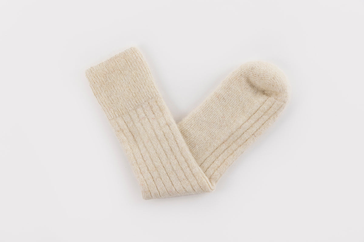 Ultra Soft Ribbed Cream Alpaca Bed Socks