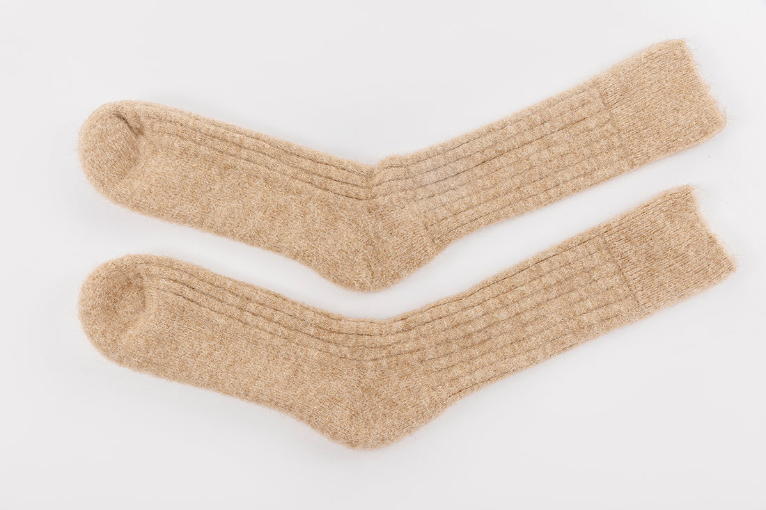 Ultra Soft Ribbed Fawn Alpaca Bed Socks