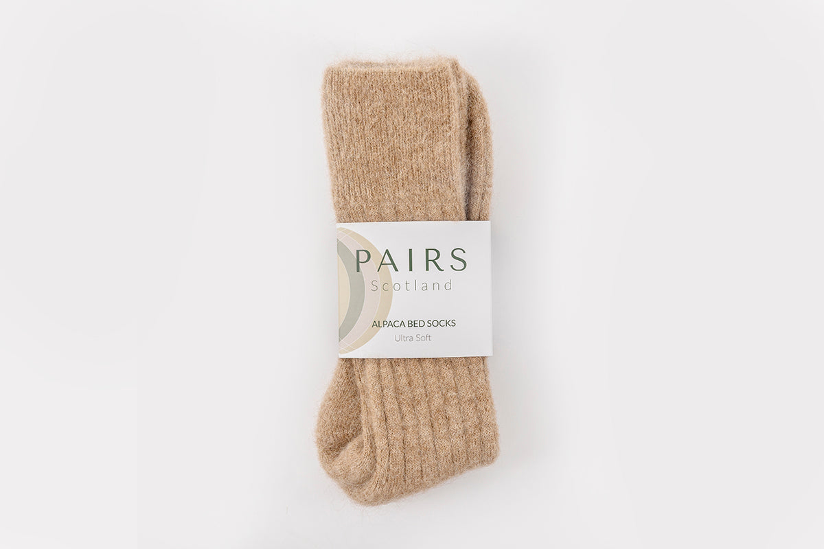 Ultra Soft Ribbed Fawn Alpaca Bed Socks