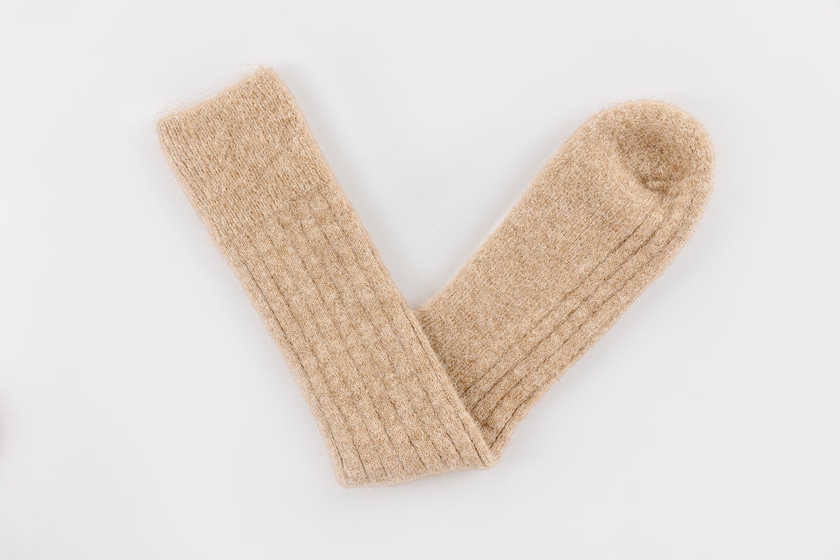 Ultra Soft Ribbed Fawn Alpaca Bed Socks