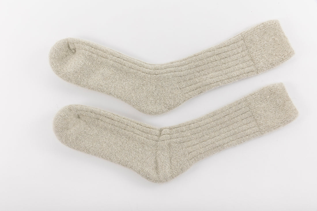 Ultra Soft Ribbed Pearl Grey Alpaca Bed Socks