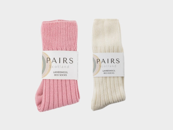 Pink and Cream Lambswool Bed Sock Collection