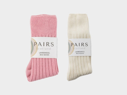 Lambswool Bed Sock Gift Box - Pink and Cream