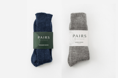 Navy Mohair + Grey Alpaca Socks  - Made in Britain
