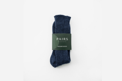 Navy Mohair + Grey Alpaca Socks  - Made in Britain