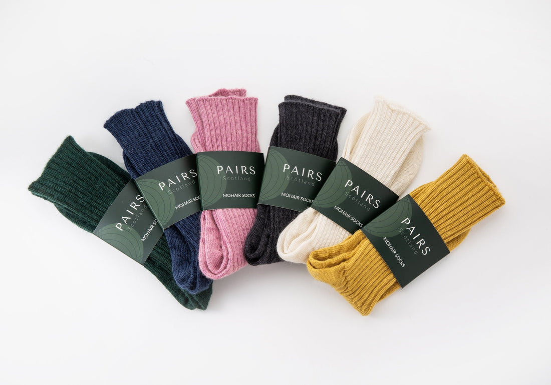 soft and warm mohair socks product range, six pairs piled up