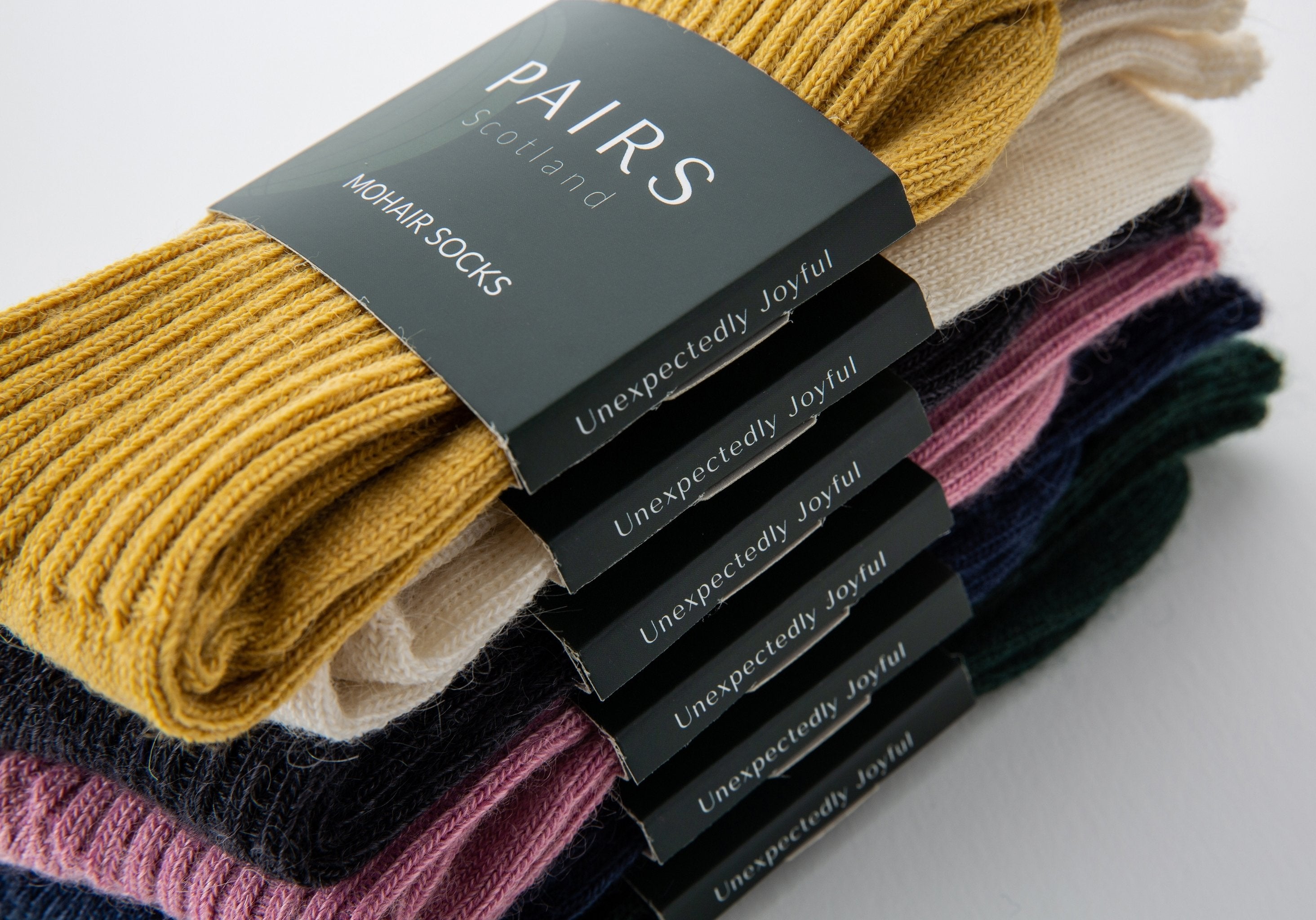 soft and warm mohair socks product range, six pairs piled up